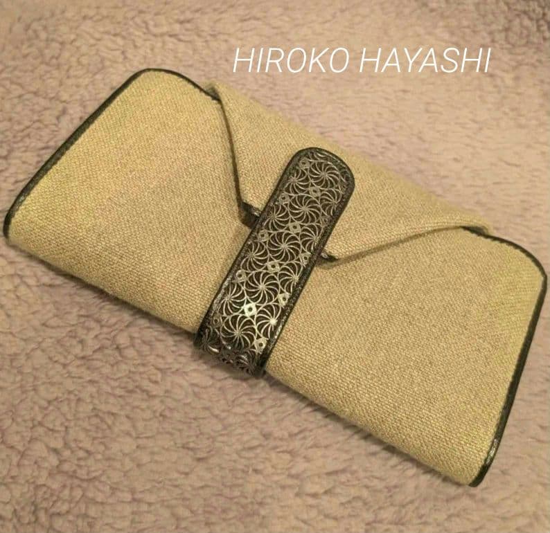 【未使用】ヒロコハヤシ 長財布 HIROKO HAYASHI 麻×レザー素材
