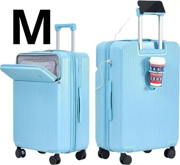 スーツケース フロントオープン 拡張 ストッパー キャリーケース 360度 M