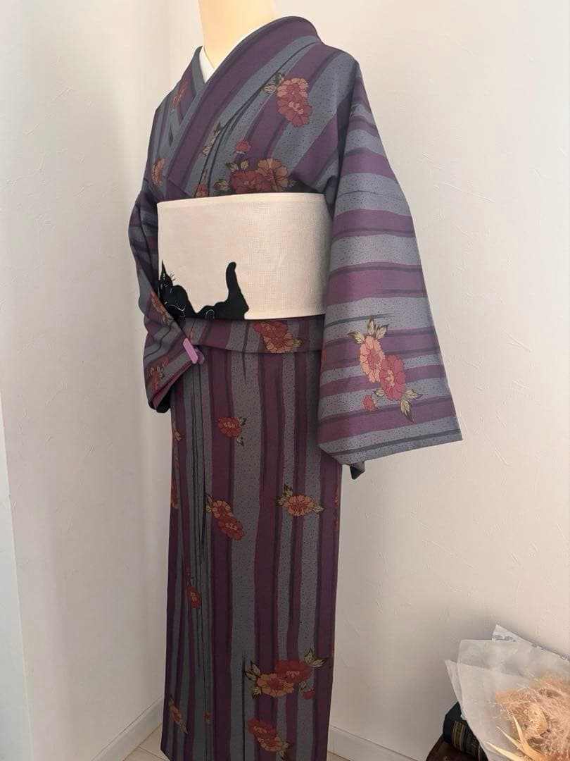 撫松庵　洗える着物　縞と牡丹