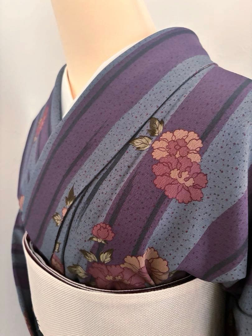 撫松庵　洗える着物　縞と牡丹