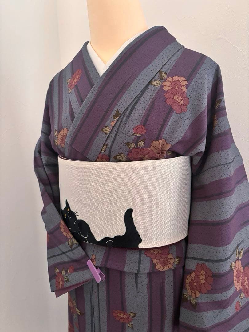 撫松庵　洗える着物　縞と牡丹