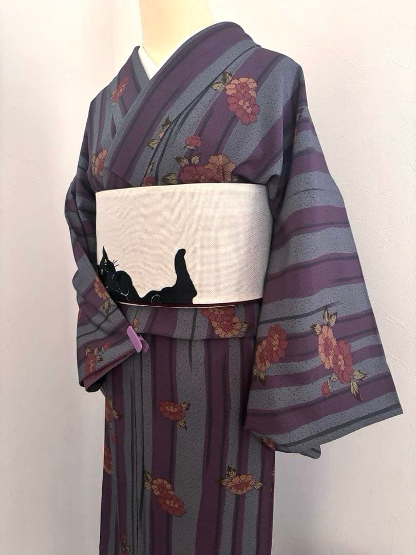 撫松庵　洗える着物　縞と牡丹