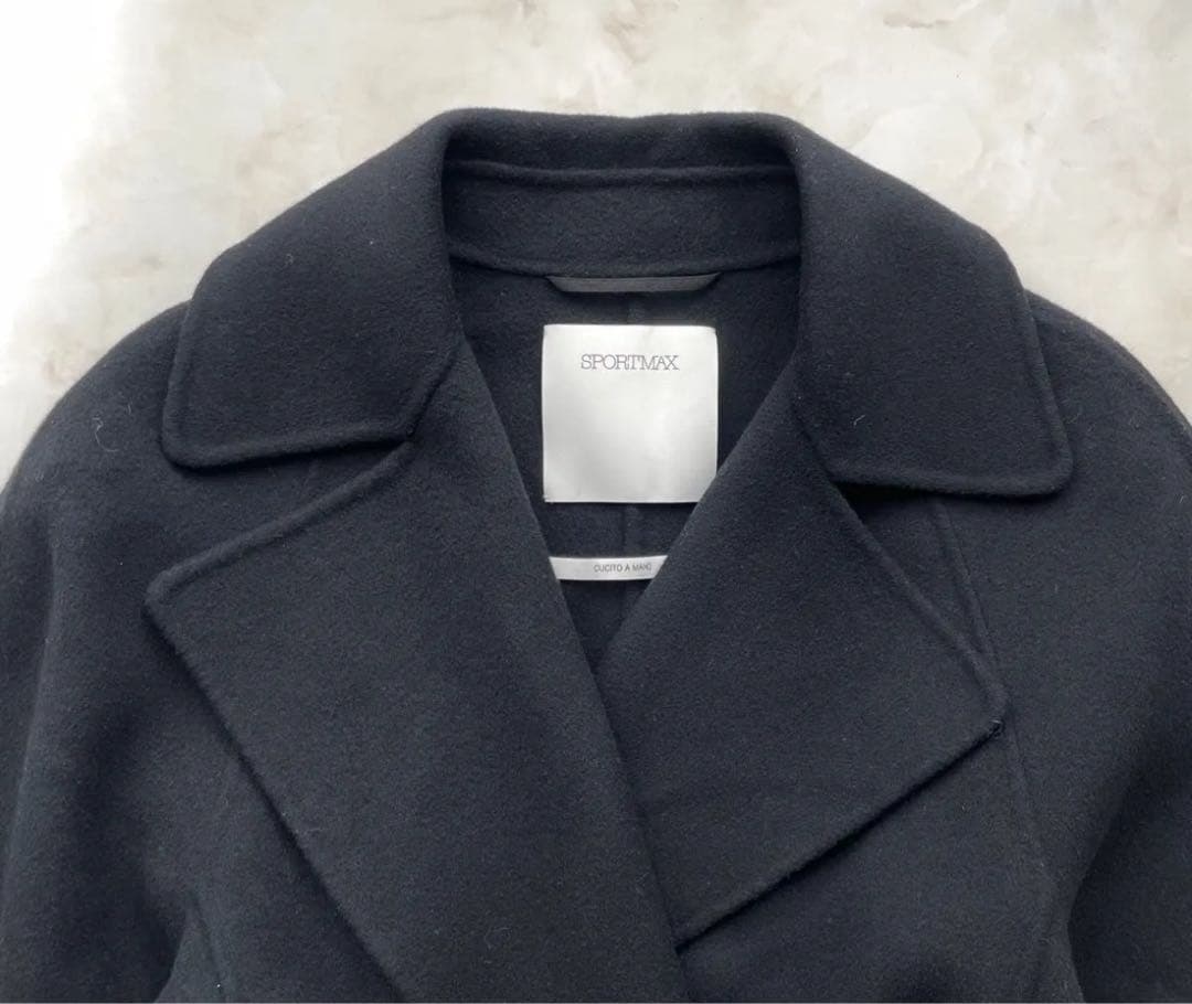 Emma　★SPORT MAX黒ベルテッドコートカシミヤS〜M