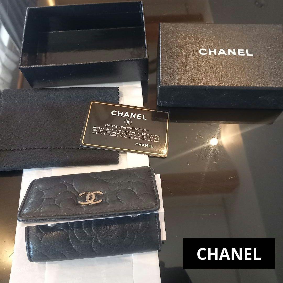 【美品】CHANEL カメリア 6連 キーケース 黒 レザー