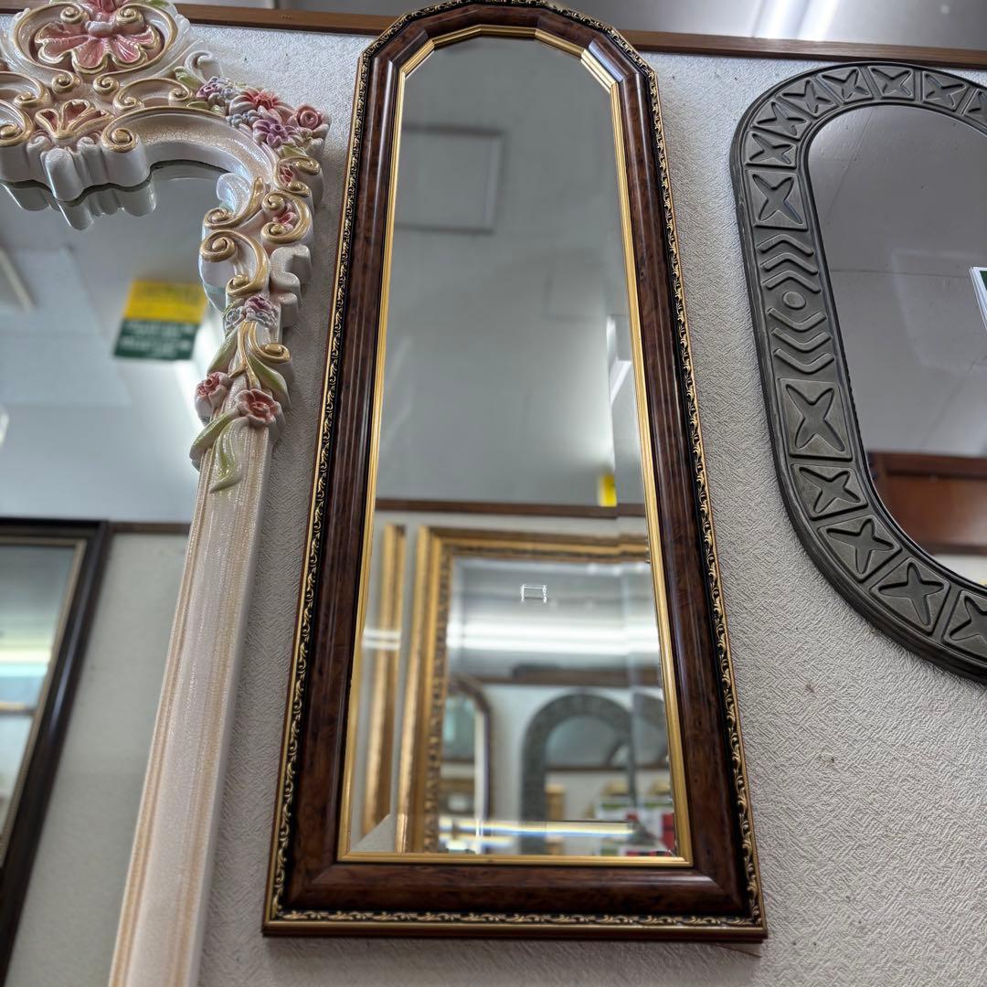イタリア製 木製フレーム 壁掛け鏡