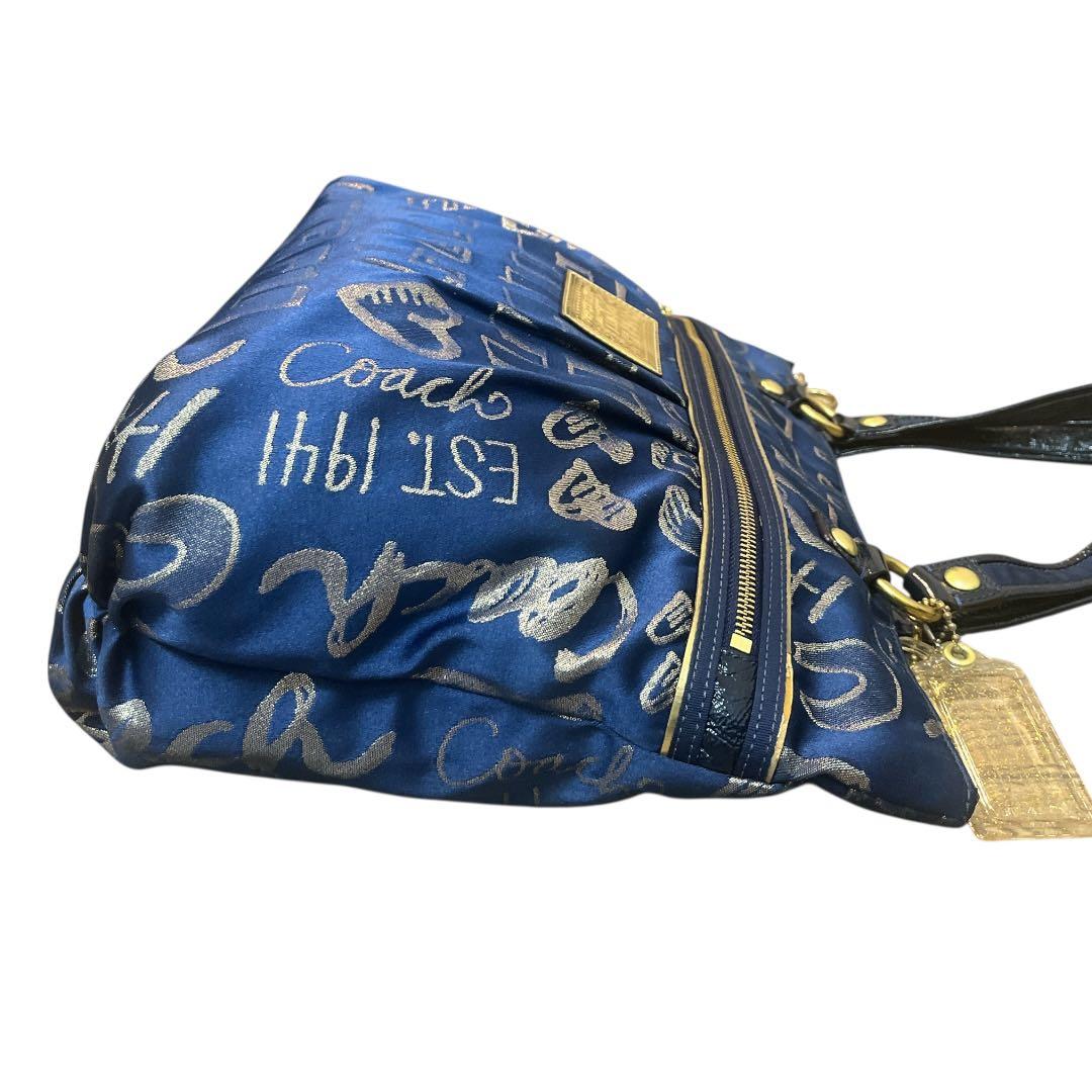【極美品★人気】COACH POPPYトートバッグ ネイビー 肩掛け A4
