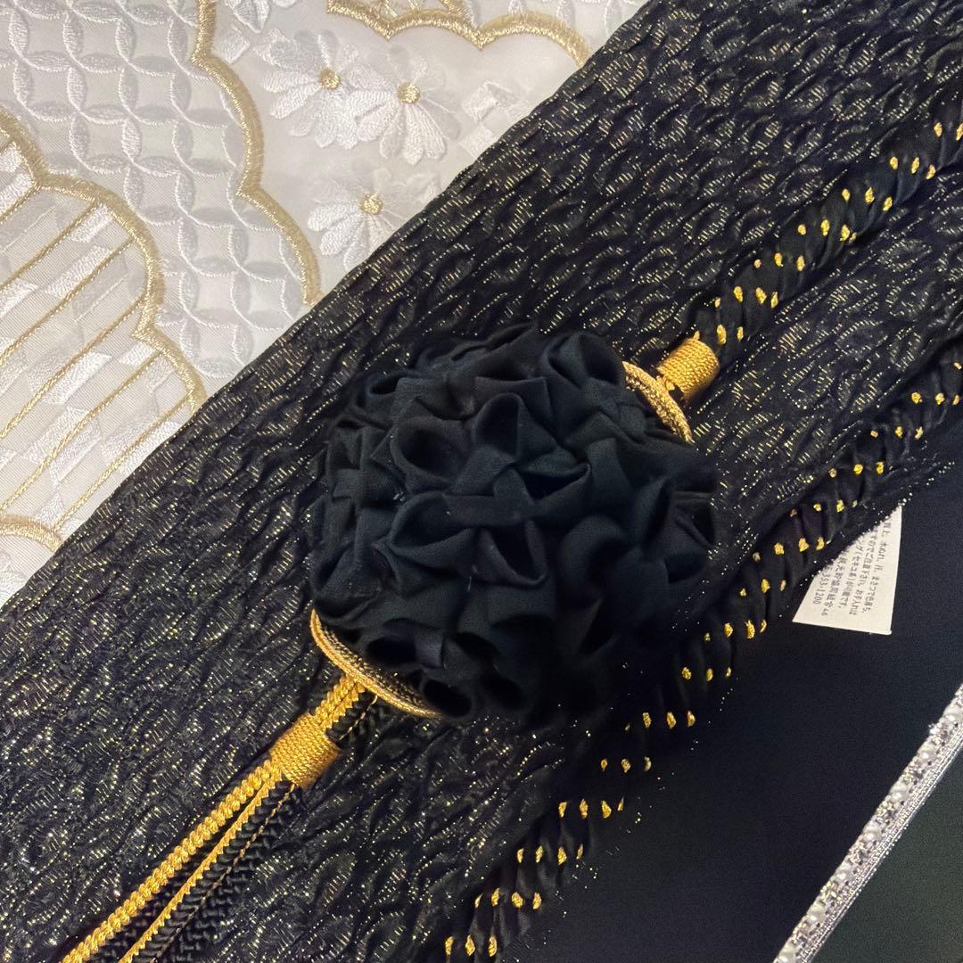 新品　黒　帯締め　帯揚げ　半襟　重ね襟　セット　振袖用　成人式