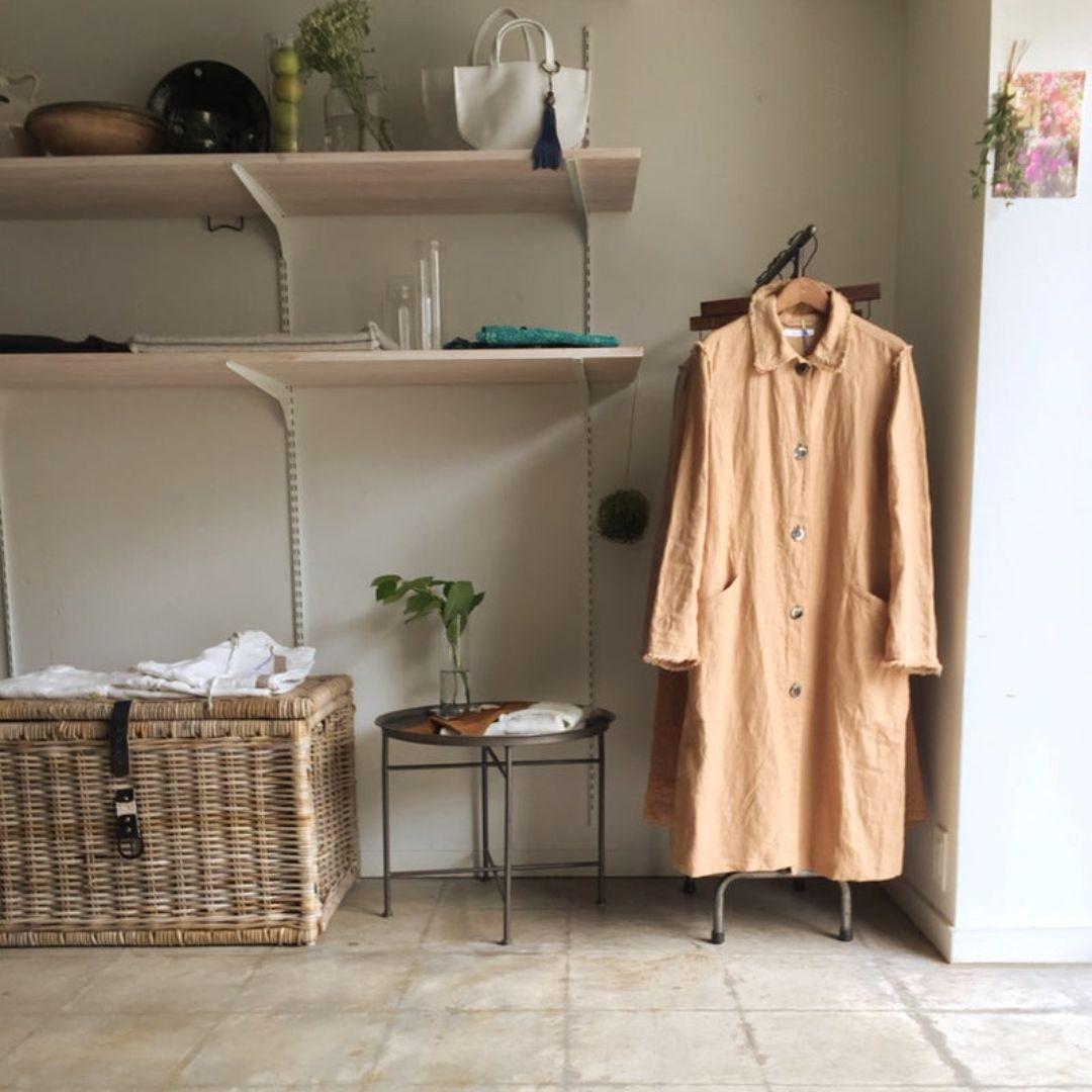 nalu nanea ／日本製 定価5万円 リネン ステンカラーコートキャメル
