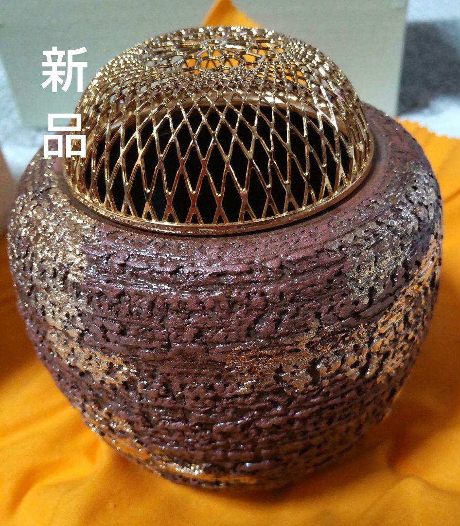 新品 香道 香炉セット一式 清水焼 寛楽作 金彩香炉 箱入