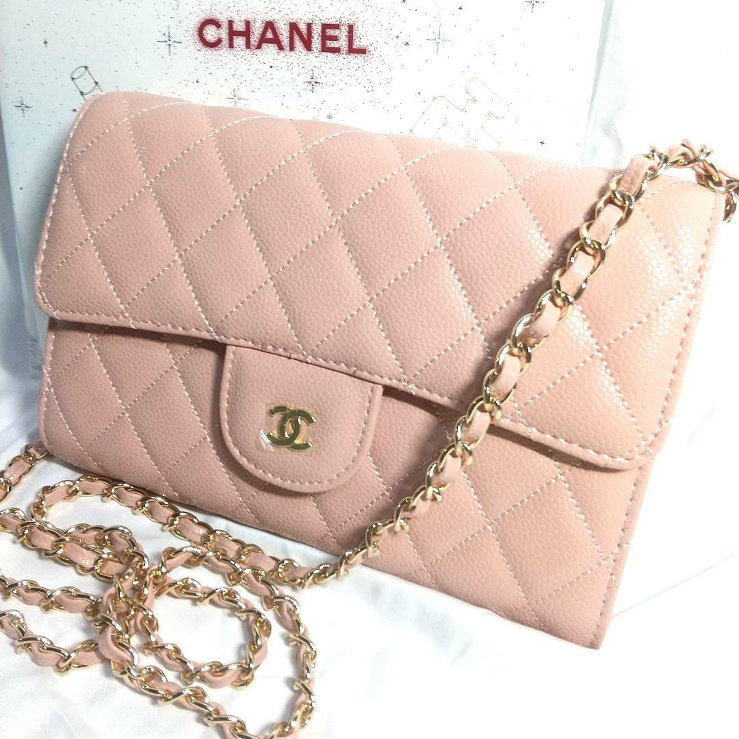 新品ピンクCHANELノベルティショルダーバックゴールドチェーンVIP限定