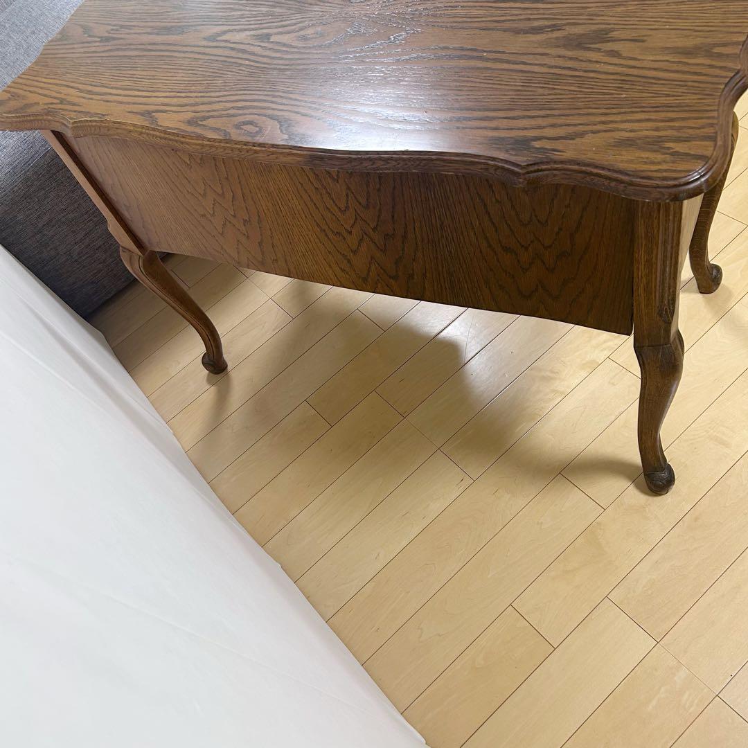 アンティーク　三越家具ブルージュ　ルーマニア製　オーク材デスク　英国　猫脚　虎柄