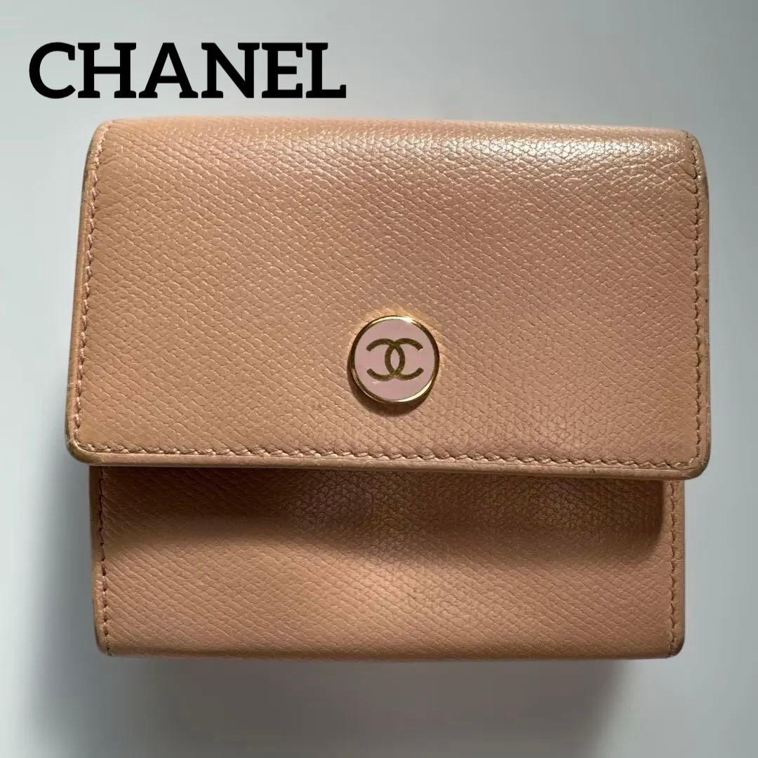 CHANEL　シャネル　W1　ココマーク　三つ折り　財布　キャビアスキン　ピンク