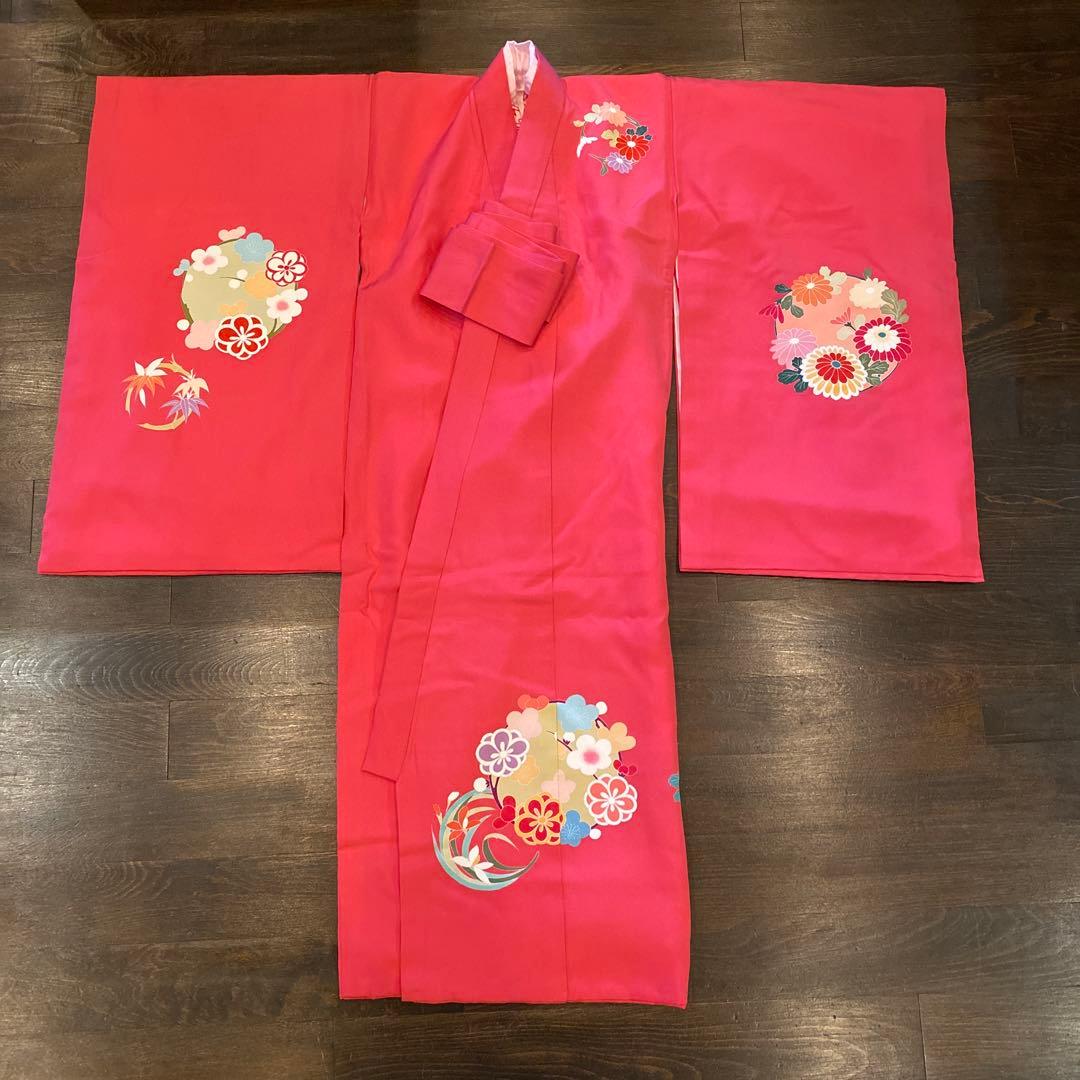 アンティーク 七五三 三歳〜五歳 約100サイズ 桃色 四君子紋