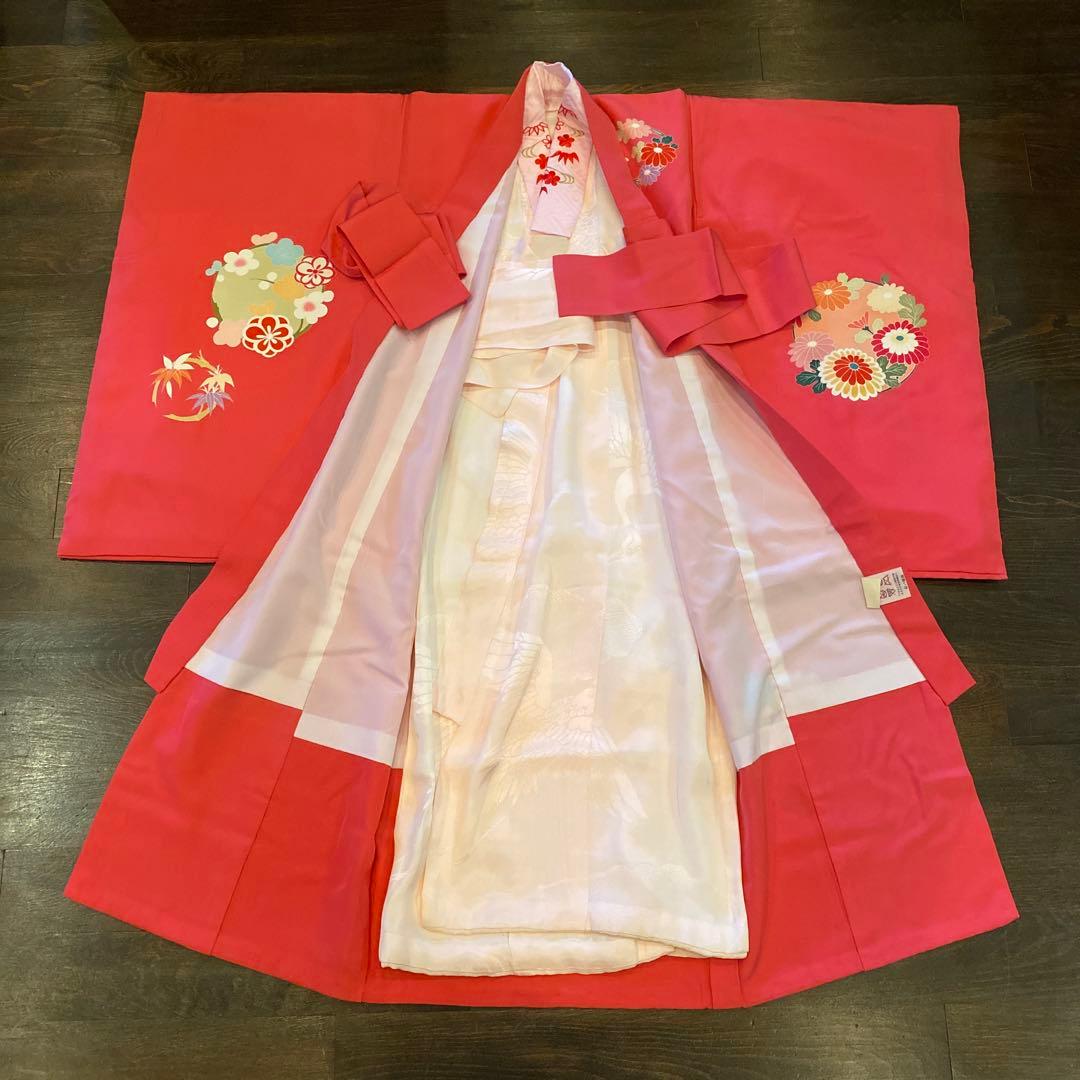 アンティーク 七五三 三歳〜五歳 約100サイズ 桃色 四君子紋