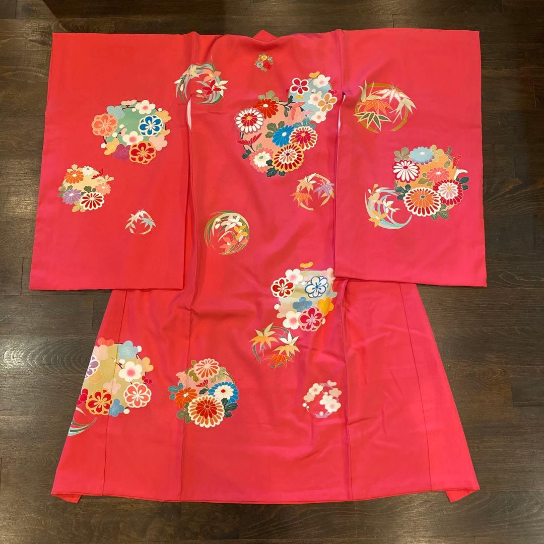 アンティーク 七五三 三歳〜五歳 約100サイズ 桃色 四君子紋