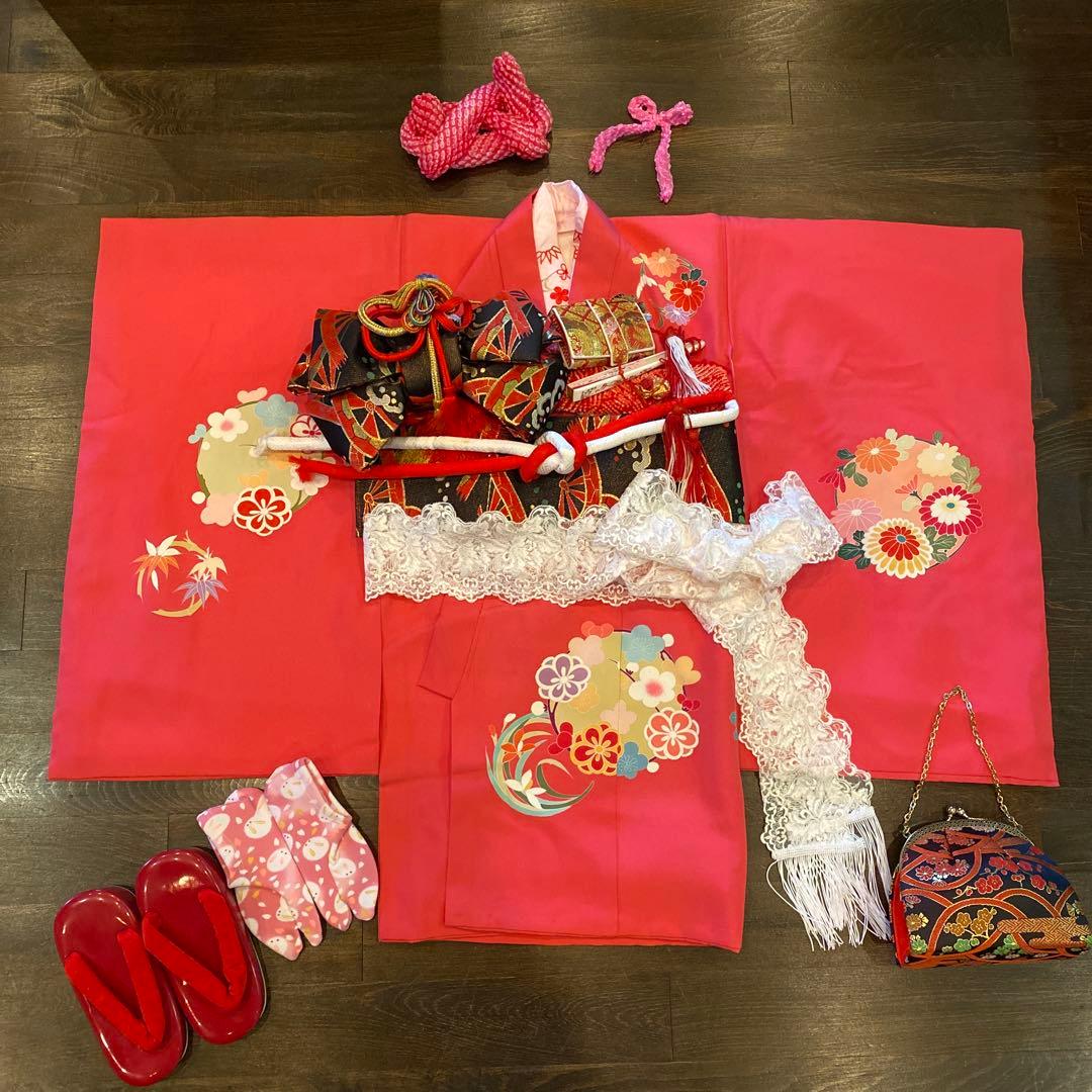 アンティーク 七五三 三歳〜五歳 約100サイズ 桃色 四君子紋