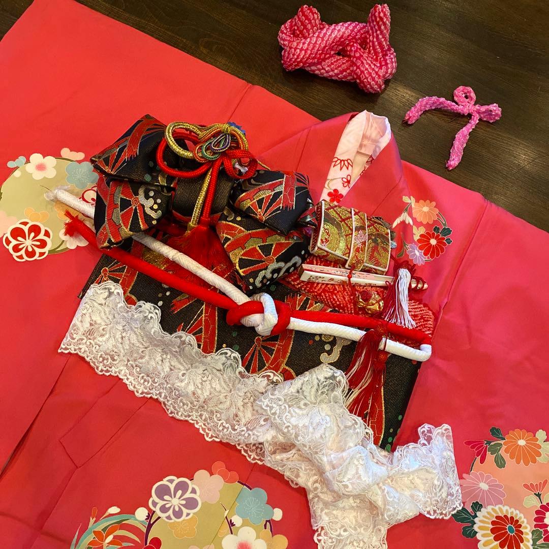 アンティーク 七五三 三歳〜五歳 約100サイズ 桃色 四君子紋