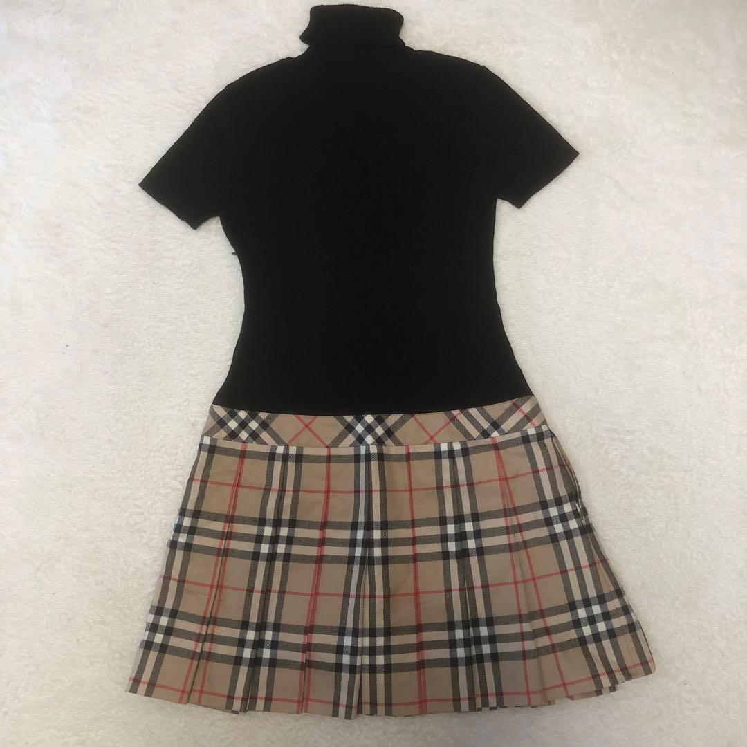バーバリーロンドン　ドッキングプリーツワンピース　タートルネック　ノバチェック