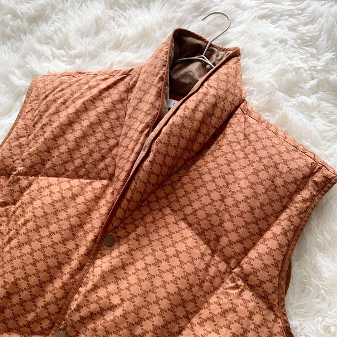 【セリーヌ】フィービー期　ダウンベスト　トリオンフ　ブラウン　ロゴ総柄