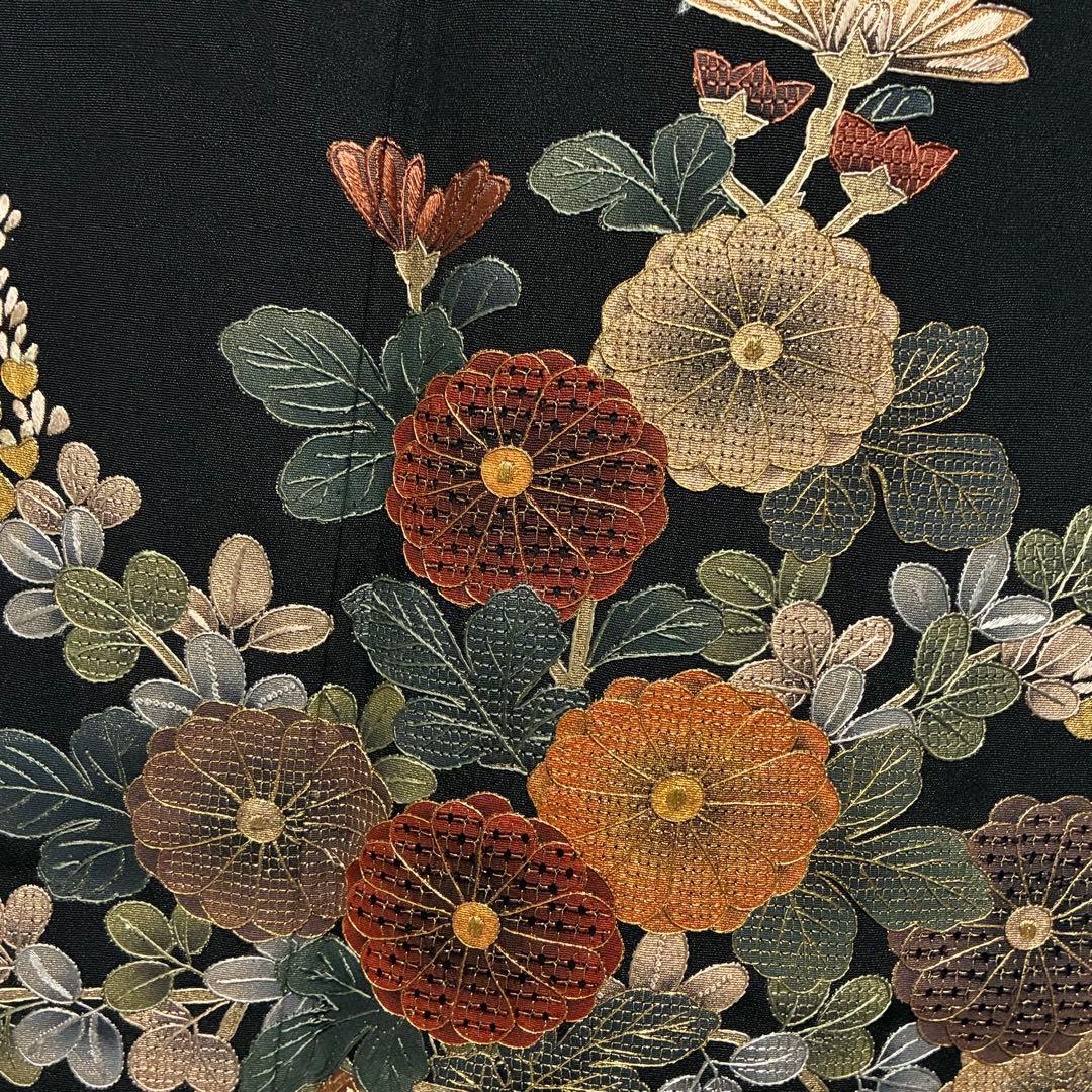 D95 黒留袖 総刺繍 汕頭・蘇州・相良刺繍 やまと誂製 正絹 着物 袷 極美品