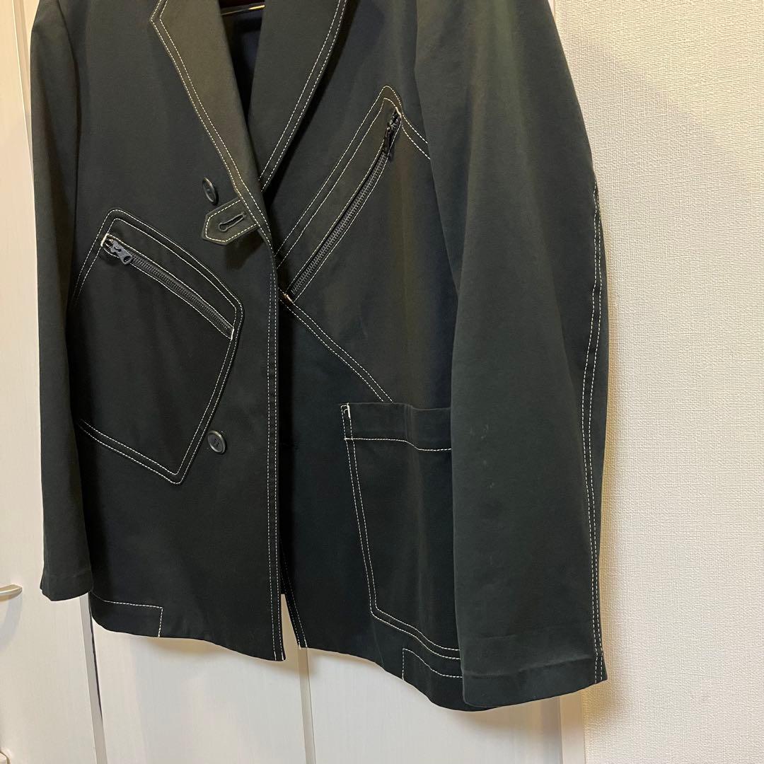 【Y’s】 コットンジャケット 白ステッチ ジッパーポケット ［黒］