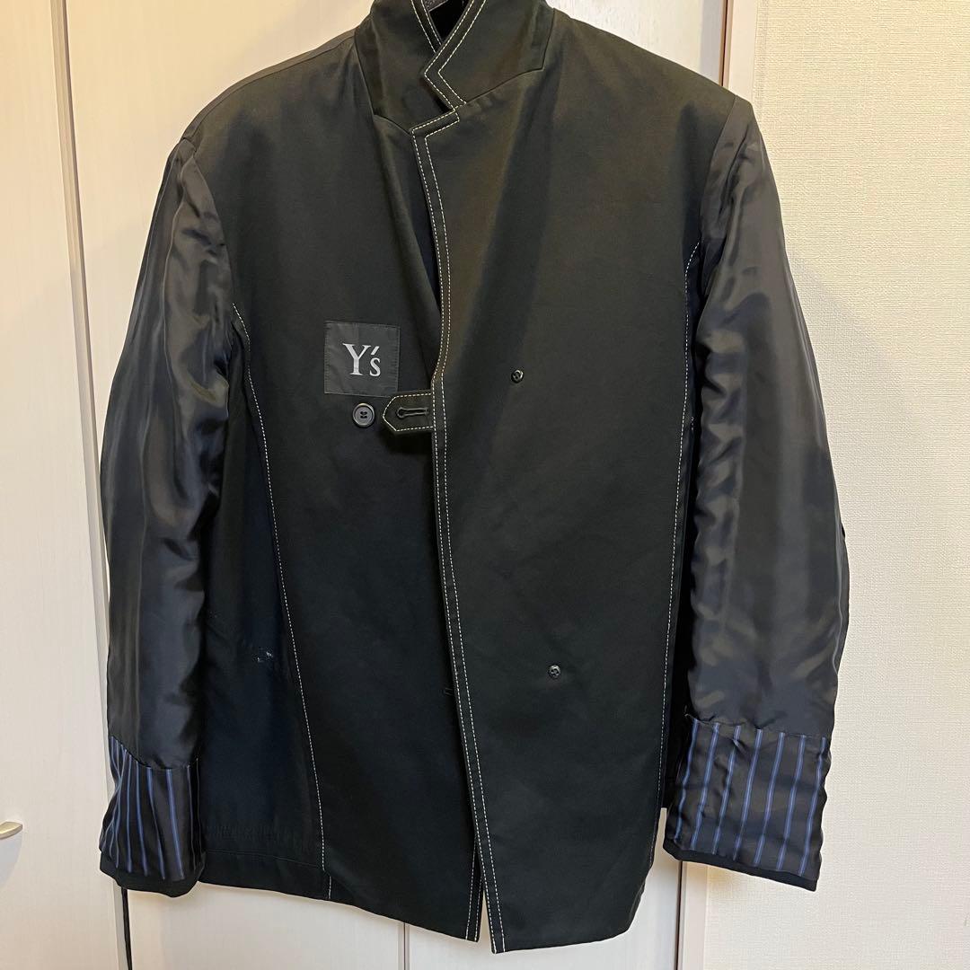 【Y’s】 コットンジャケット 白ステッチ ジッパーポケット ［黒］
