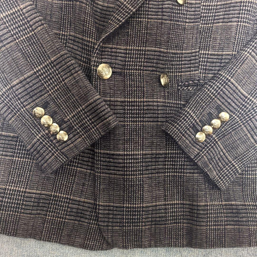 IENA モールチェック ダブルブレストジャケット 金ボタン ブラウン 36