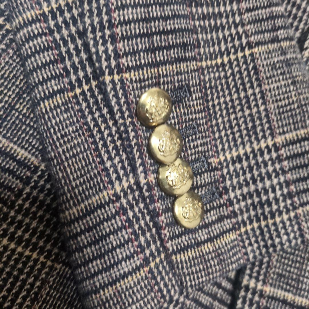 IENA モールチェック ダブルブレストジャケット 金ボタン ブラウン 36