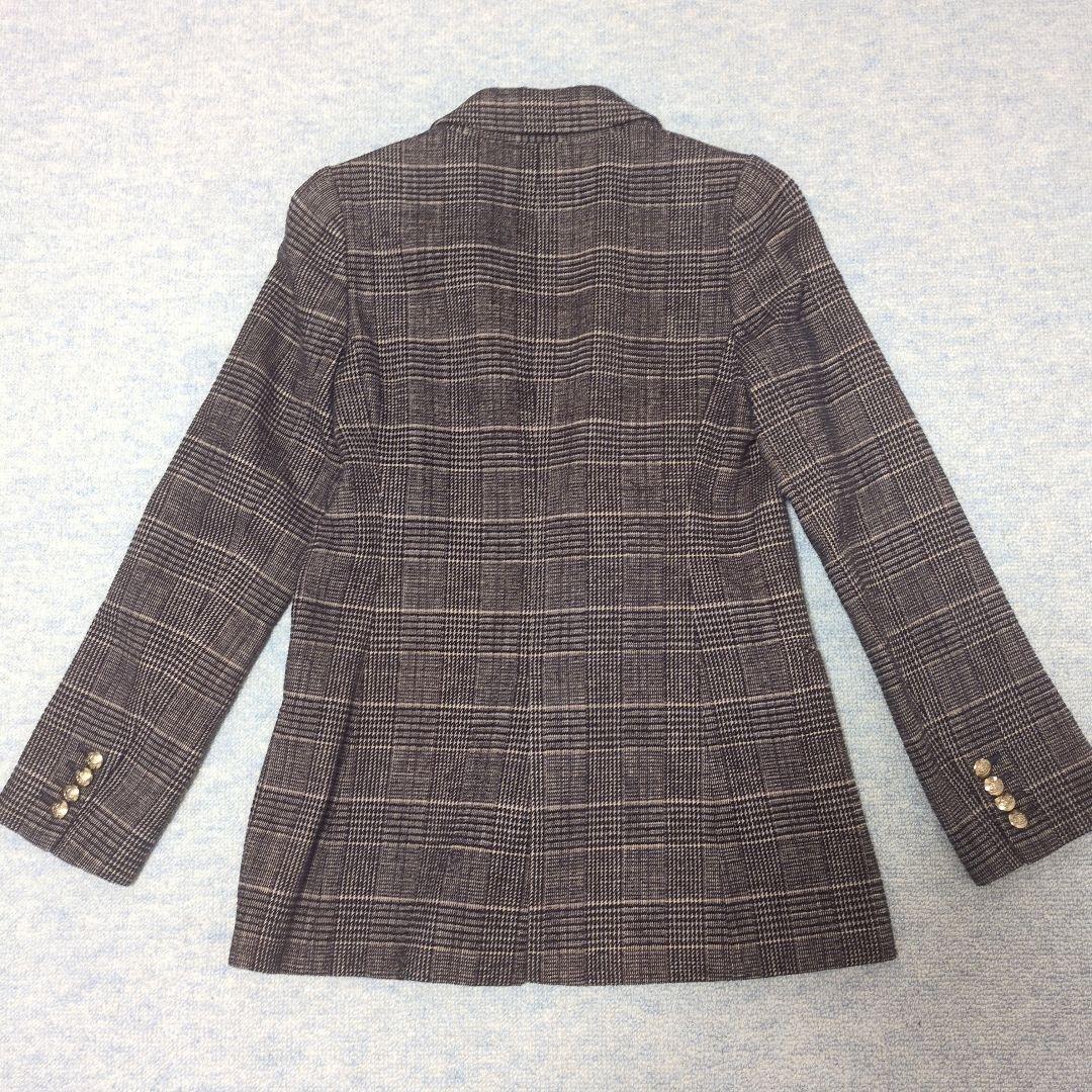 IENA モールチェック ダブルブレストジャケット 金ボタン ブラウン 36