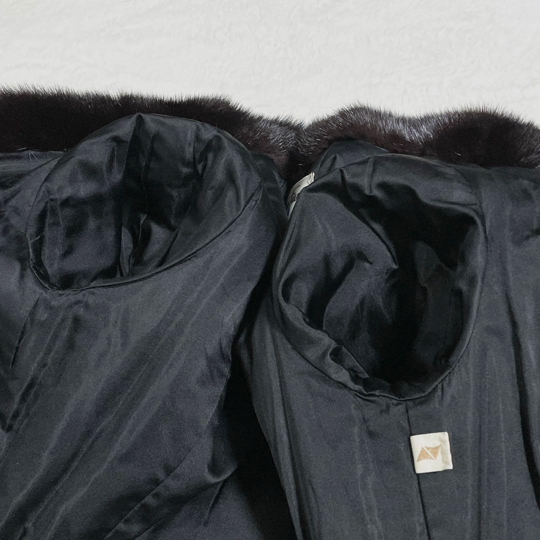 【総丈114cm】 ダークミンク 本毛皮 ロング コート リアルファー S相当