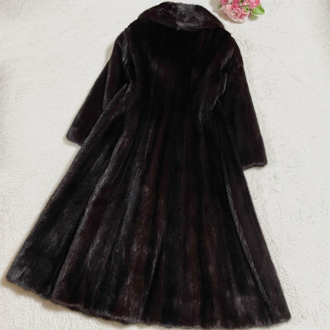 【総丈114cm】 ダークミンク 本毛皮 ロング コート リアルファー S相当