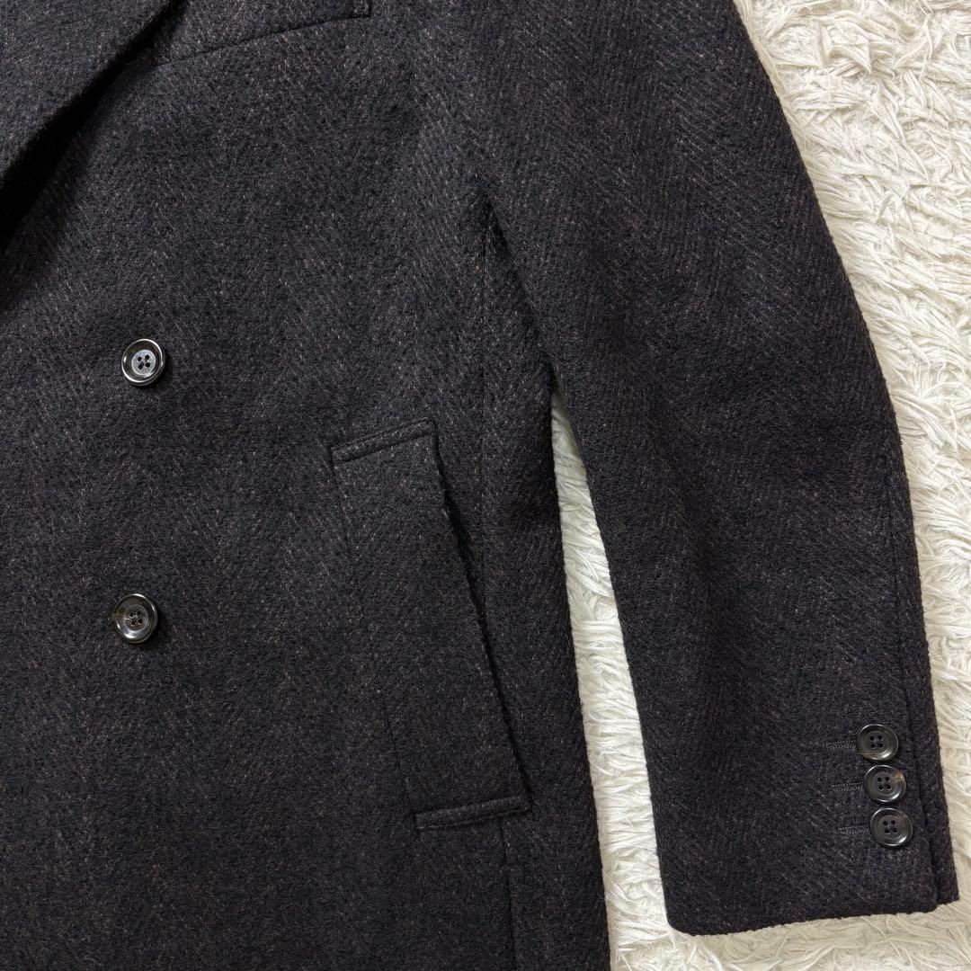 TAKEO KIKUCHI ダブルチェスターコート ヘリンボーン ブラウン 2