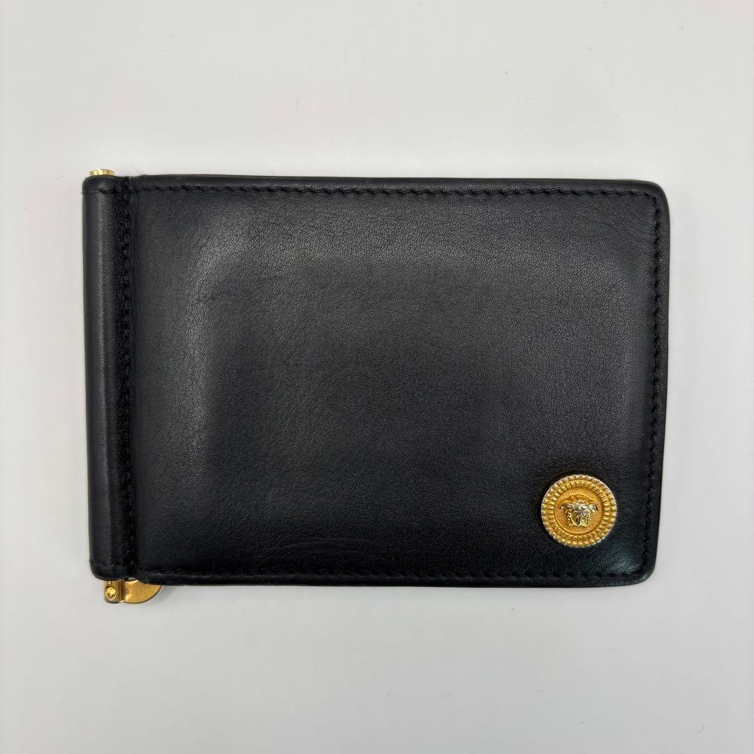versace 二つ折り財布　マネークリップ　ブラック　メデューサ　ロゴ