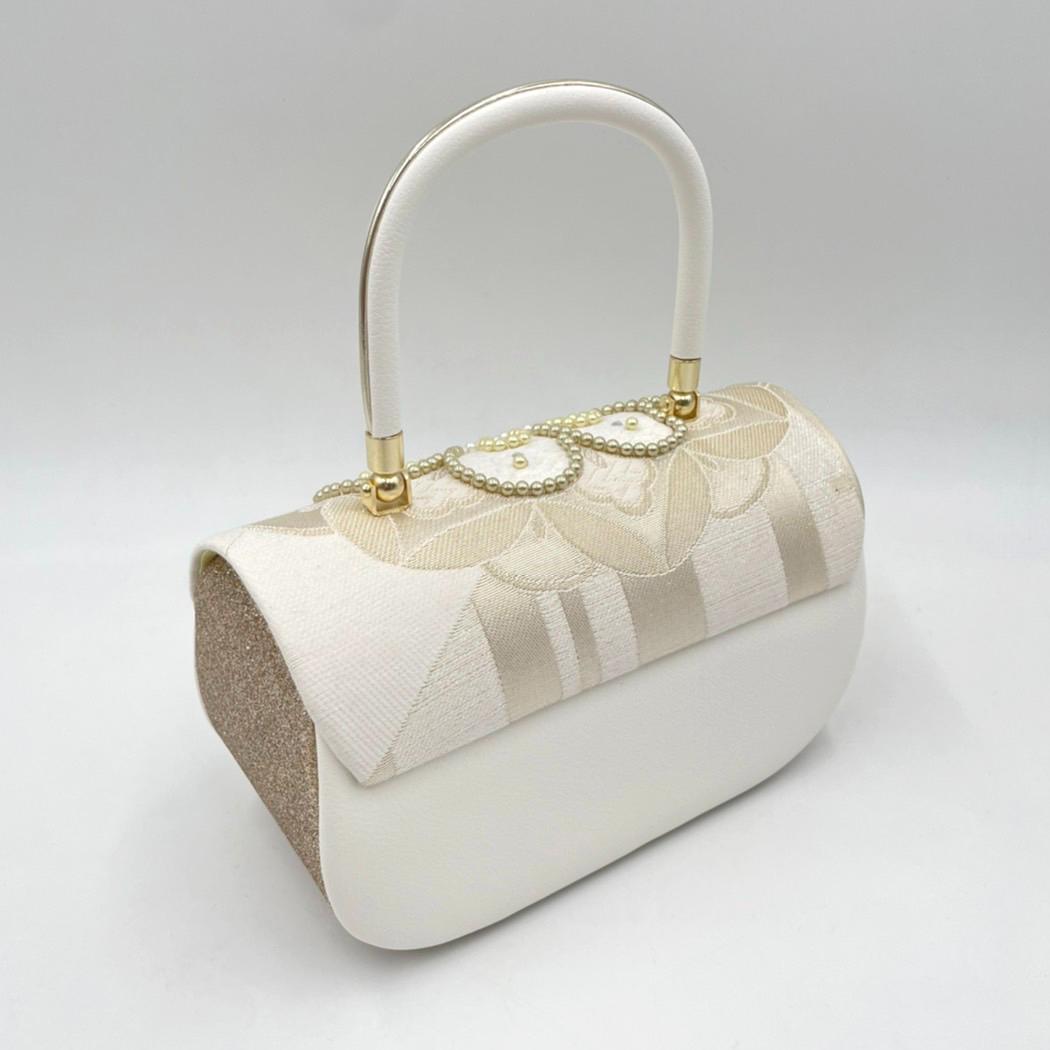 豪華ビーズパール刺繍 西陣帯地　　振袖バッグ草履セット 　アイボリー