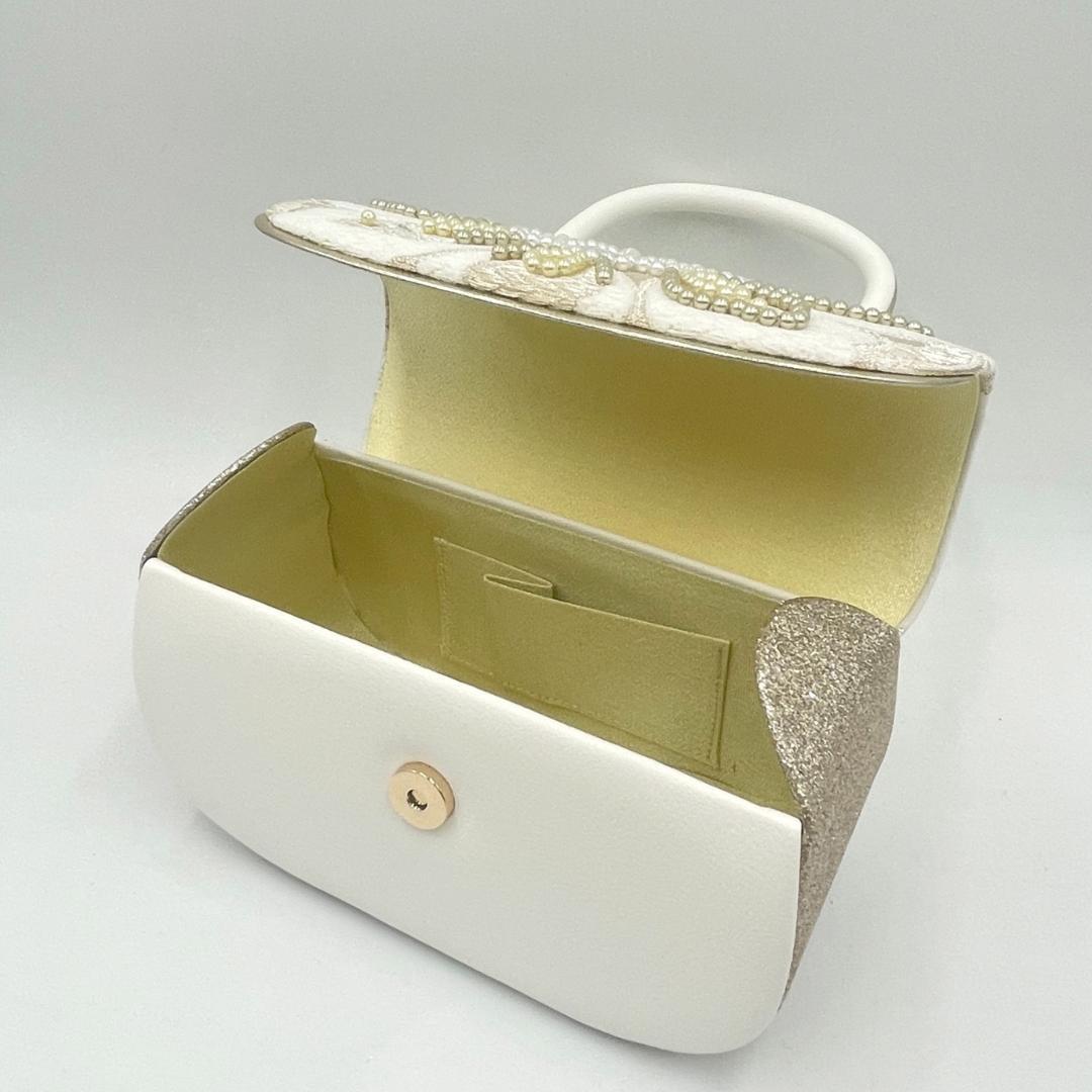 豪華ビーズパール刺繍 西陣帯地　　振袖バッグ草履セット 　アイボリー