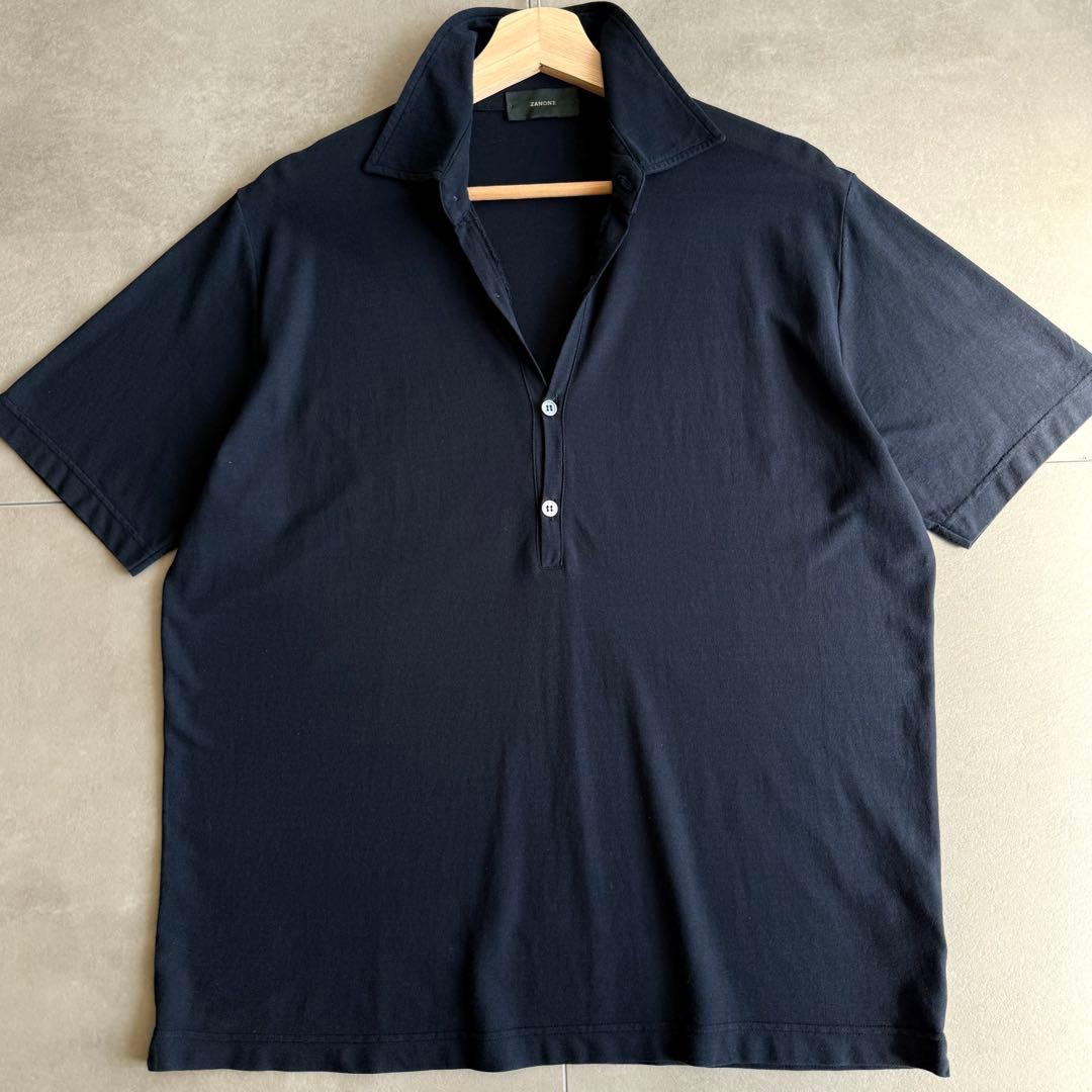 美品 ZANONE ザノーネ アイスコットン ポロシャツ ネイビー 紺50