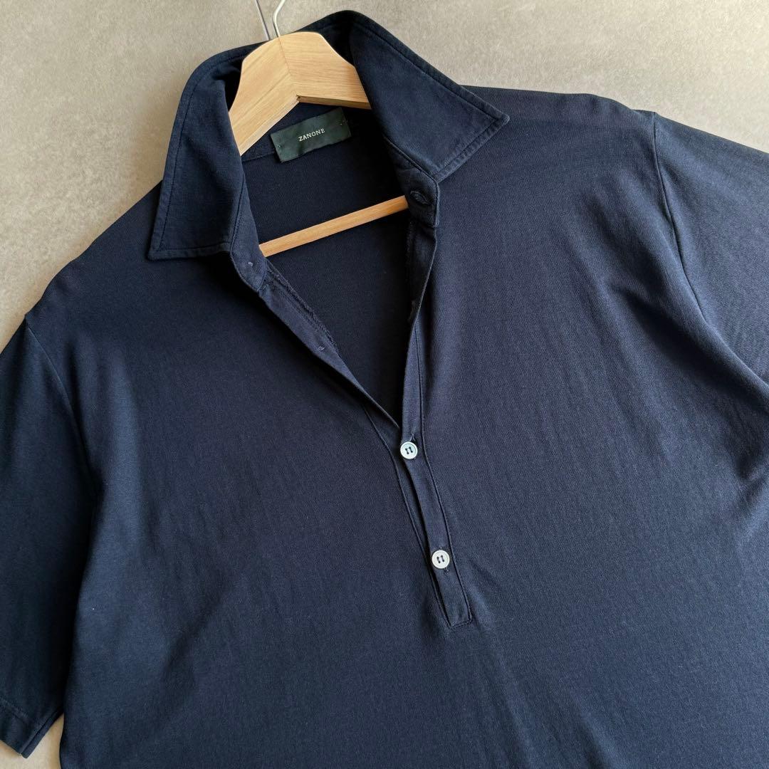 美品 ZANONE ザノーネ アイスコットン ポロシャツ ネイビー 紺50