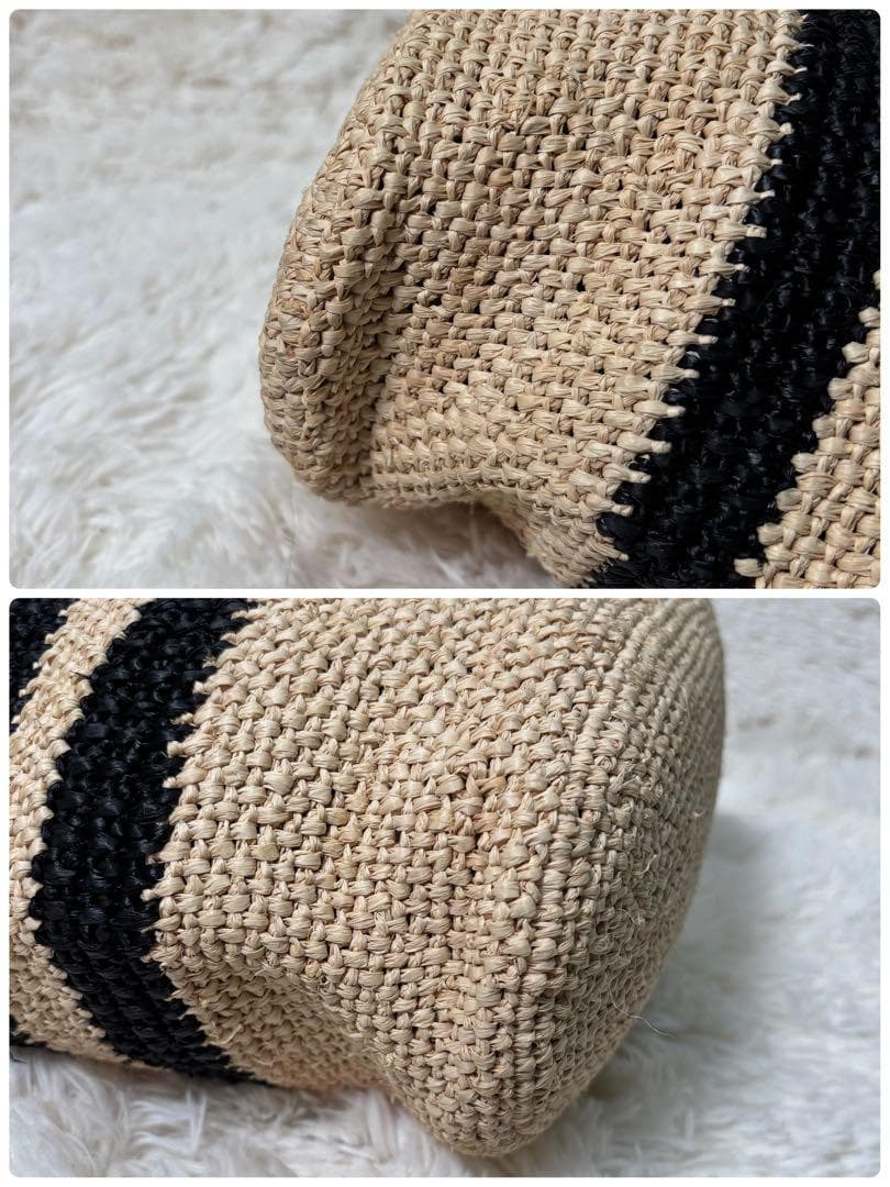 美品☆HELEN KAMINSKI バイカラー カゴバッグ ショルダーラフィア