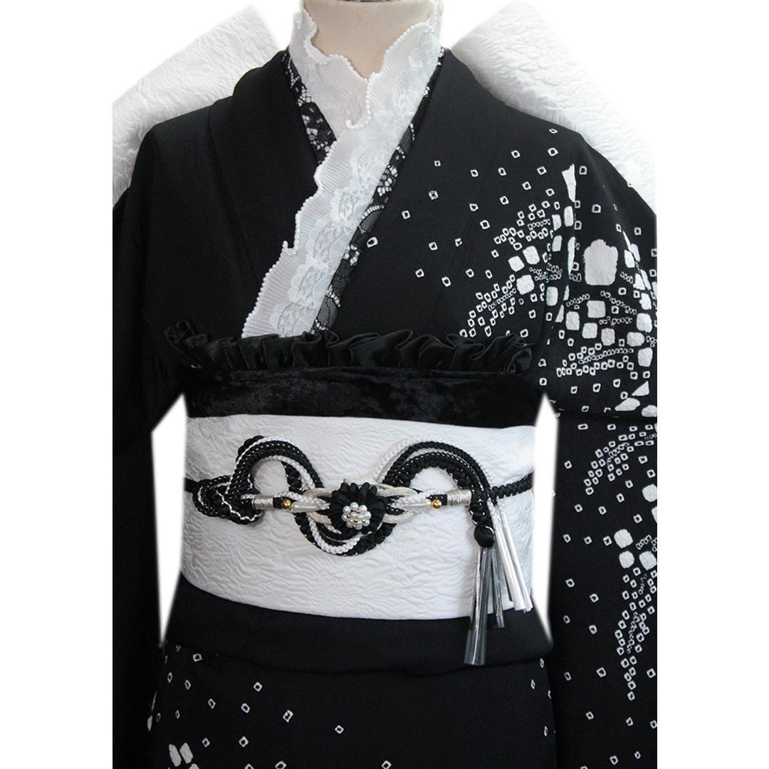 人気■絞り！黒×白■成人式振袖点単品BB14