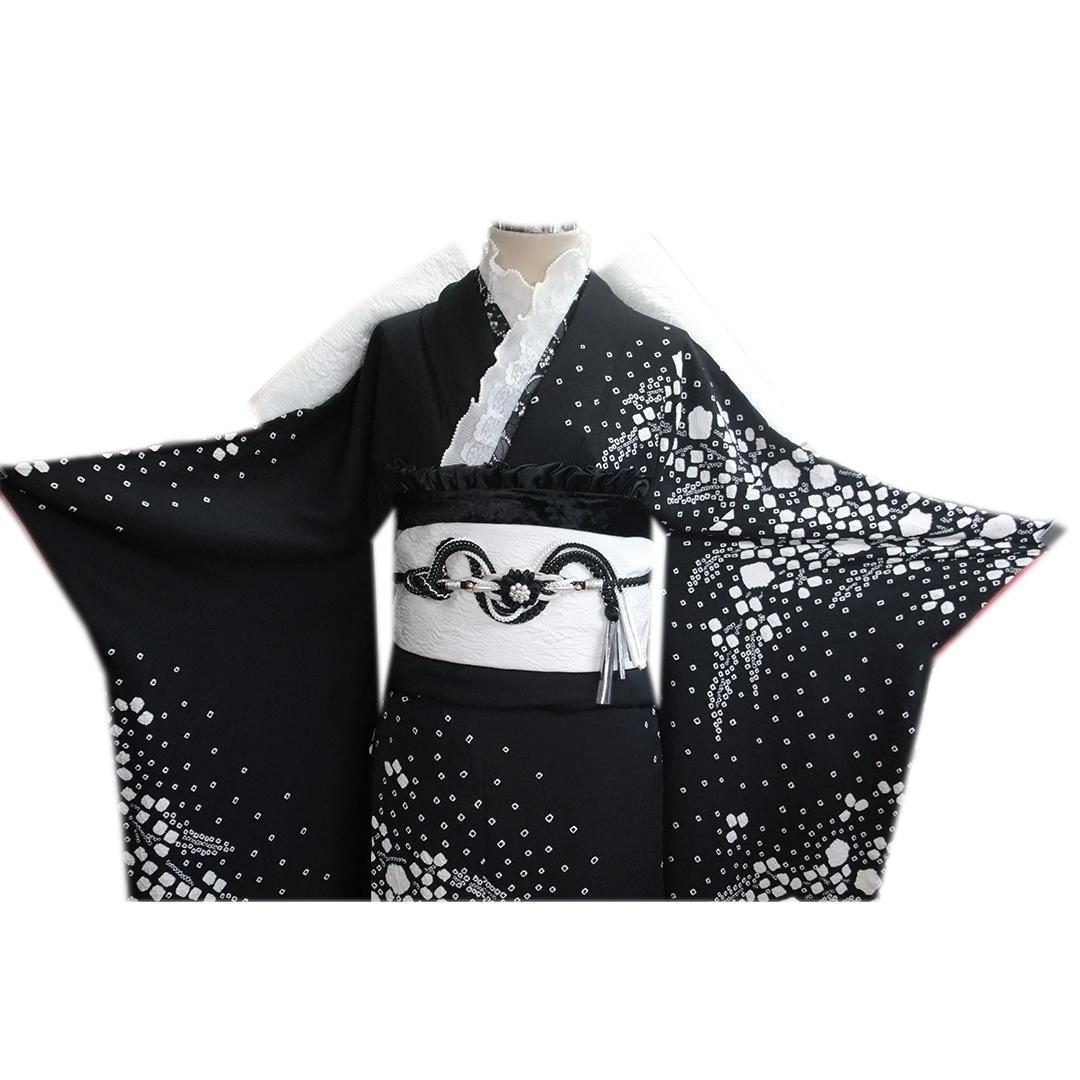 人気■絞り！黒×白■成人式振袖点単品BB14