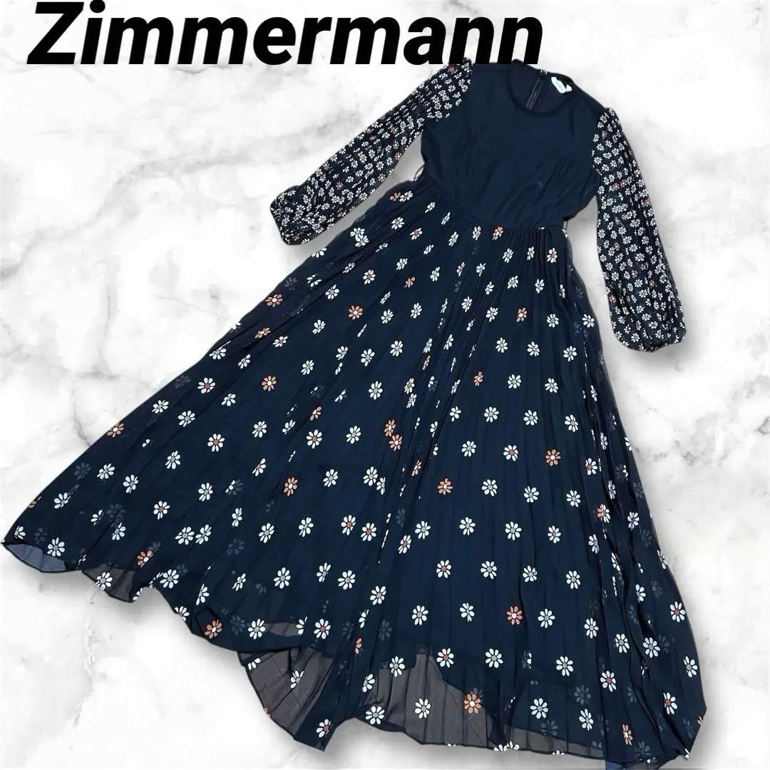 Zimmermannジマーマンロングワンピース　フラワープリントプリーツスカート
