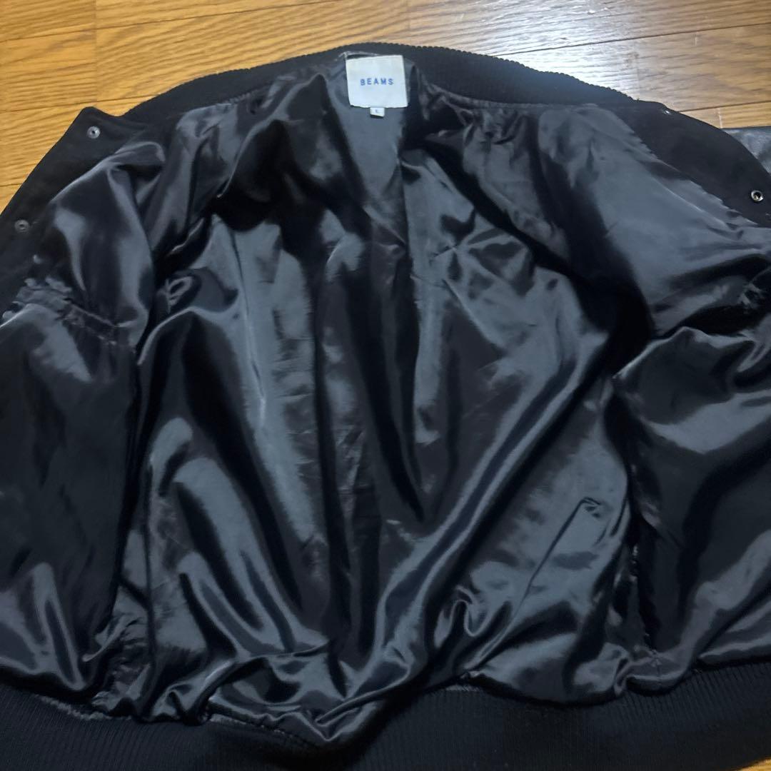 BEAMS ビームス ウール×袖革 スタジャン L 黒