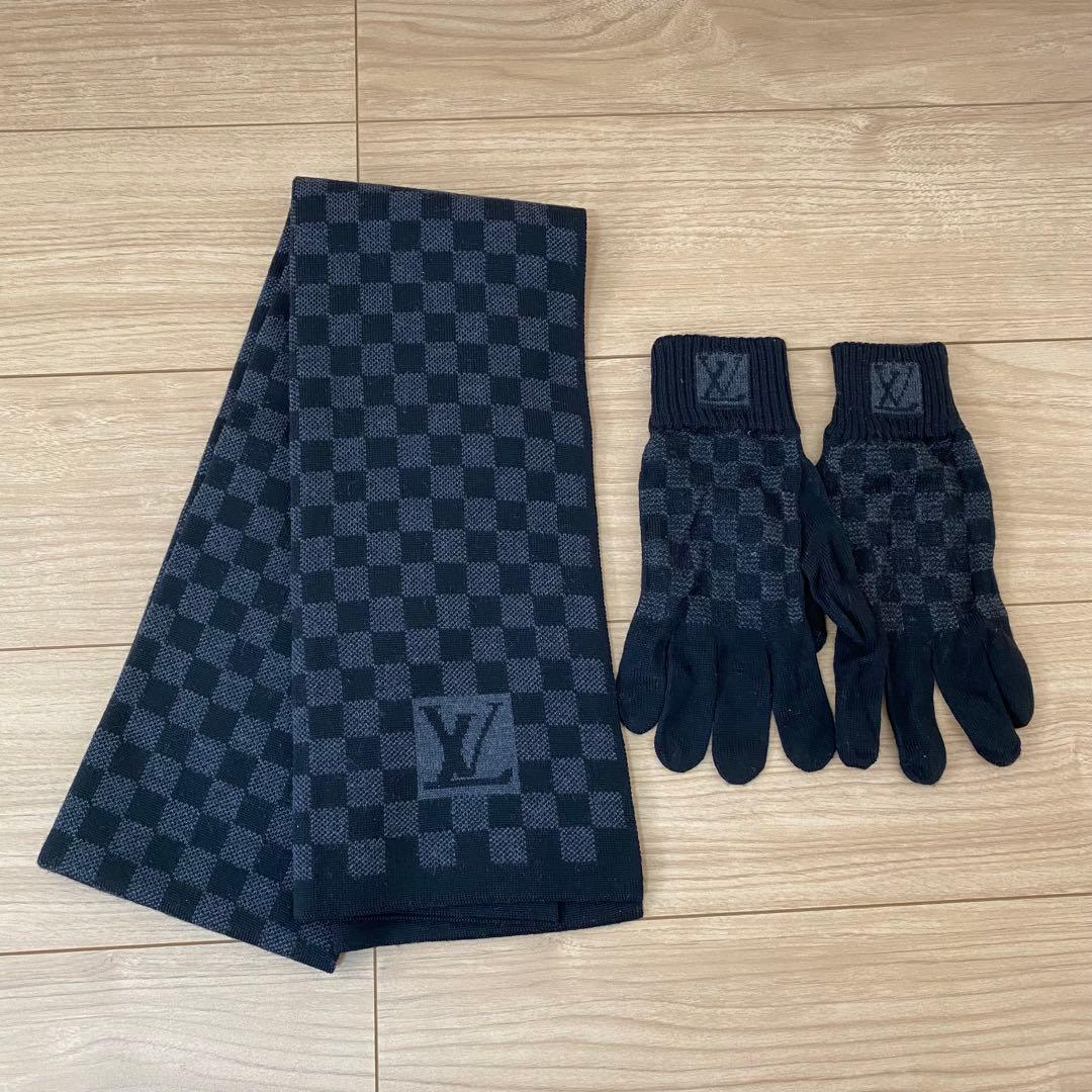 【美品】LOUIS VUITTON ルイヴィトン ダミエ マフラー 手袋セット