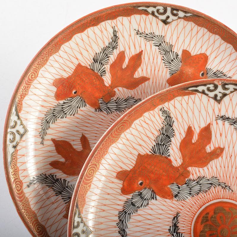 りんぞう　赤絵八郎手　金魚文　手塩皿　小皿　五客　時代箱　D　R7514