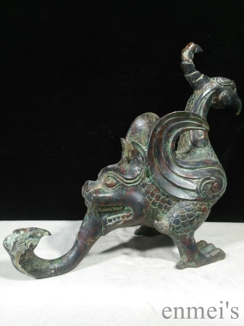 中国古美術【鳳鳥尾尊】青銅器 吉祥鳥 銅器 置物 骨董 酒具 純銅製 鳥形工芸品