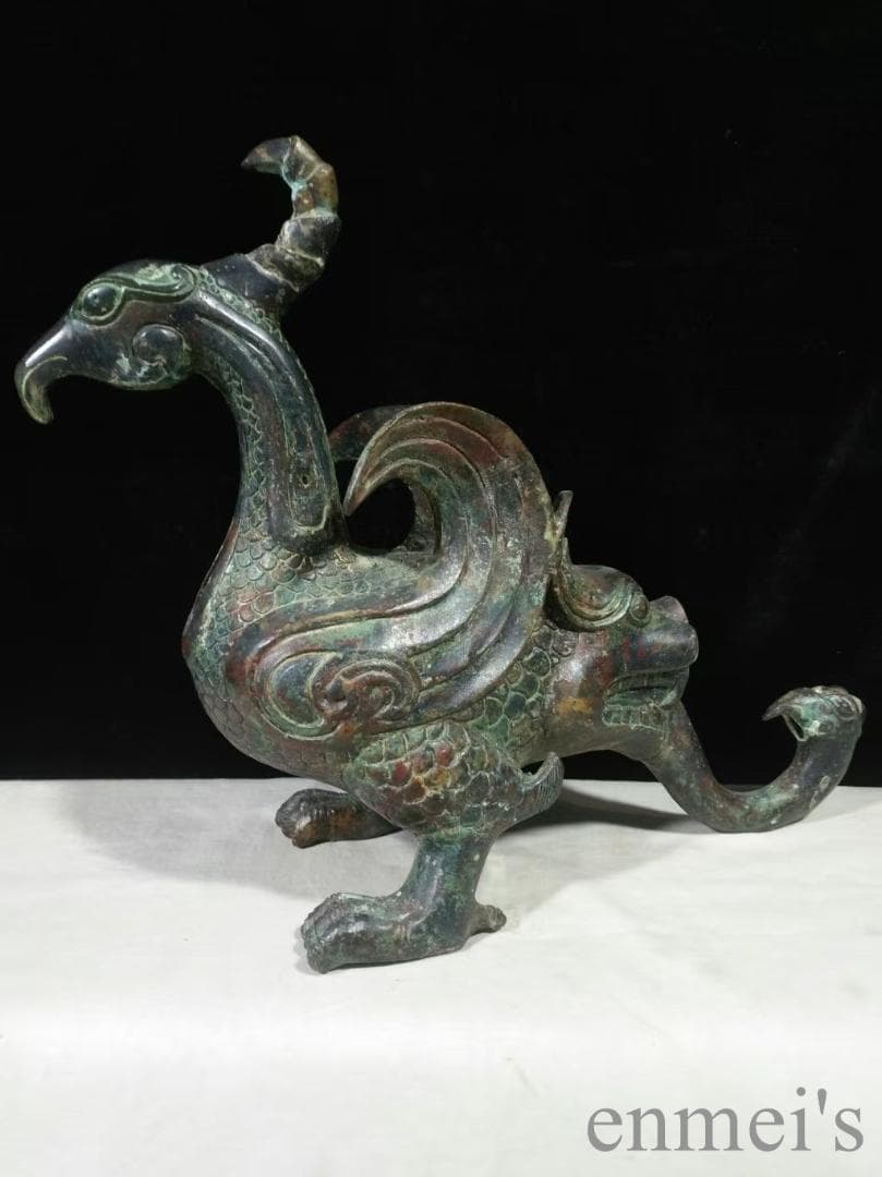 中国古美術【鳳鳥尾尊】青銅器 吉祥鳥 銅器 置物 骨董 酒具 純銅製 鳥形工芸品