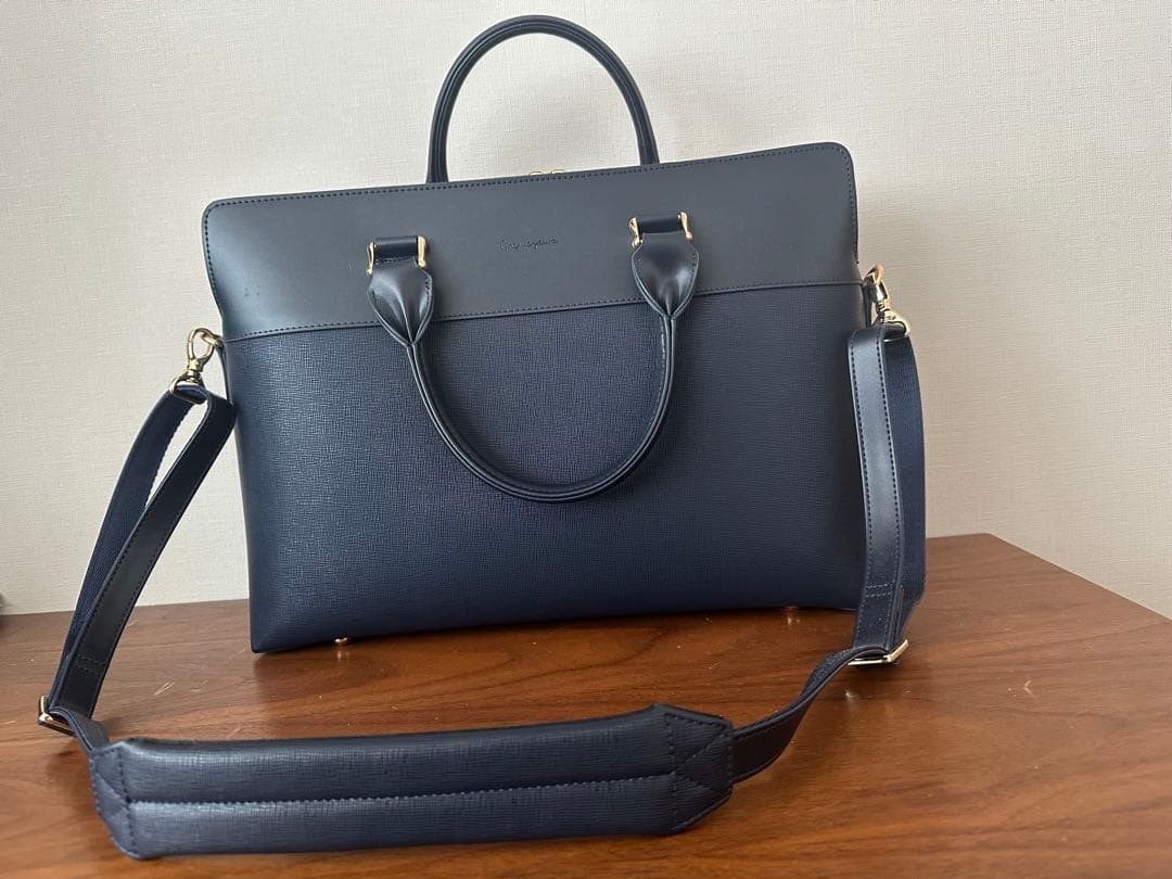 【美品】目々澤鞄 ビジネスバッグ／1度使用・定価15,950円　ネイビー合成皮革
