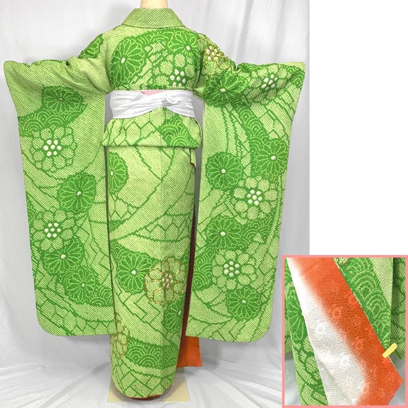 411aj49〇総絞り ジュニア振袖＆袋帯 金駒刺繍 銀駒刺繍 十三参り〇美品