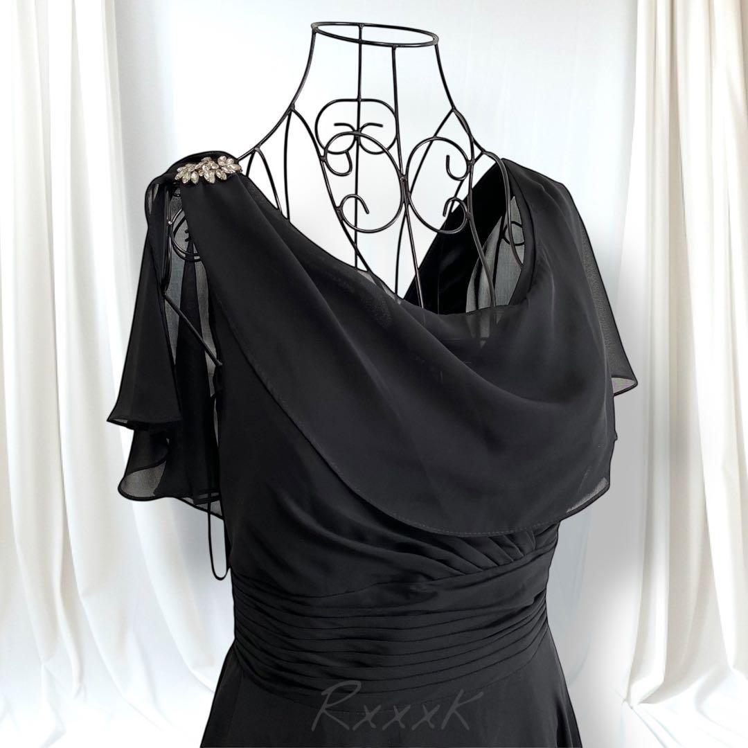 【新品】アナベル 高級 ロングドレス 演奏会 肩カバー アシンメトリー 黒