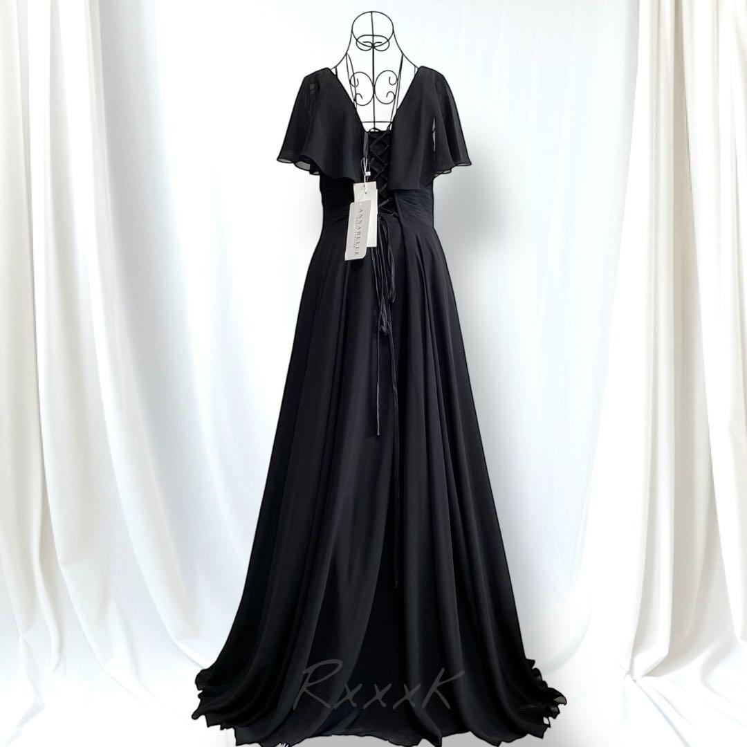【新品】アナベル 高級 ロングドレス 演奏会 肩カバー アシンメトリー 黒